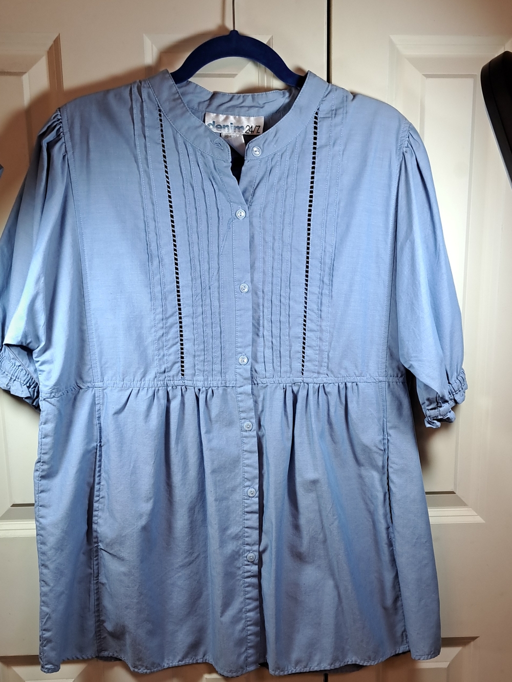 Denim 24/7 Powder Blue Button-Front Shirt